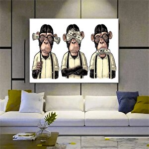 3 Maymun Kanvas Sanatı, 3 Düşünen Maymun, Maymun Kanvası, Bilge Maymun, Hayvan Duvar Sanatı
