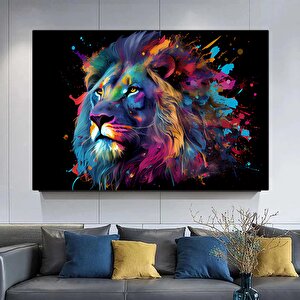 Soyut Kanvas Aslan Tablosu; Renkli Aslan Tablosu Poster Baskısı; Oturma Odası Duvar Sanatı