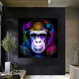 Renkli Maymun, Müzik Dinleyen Maymun Duvar Sanatı, Maymun Kanvas Baskısı, Hayvan Resimleri