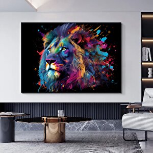 Soyut Kanvas Aslan Tablosu; Renkli Aslan Tablosu Poster Baskısı; Oturma Odası Duvar Sanatı 60x120 cm