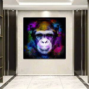 Renkli Maymun, Müzik Dinleyen Maymun Duvar Sanatı, Maymun Kanvas Baskısı, Hayvan Resimleri