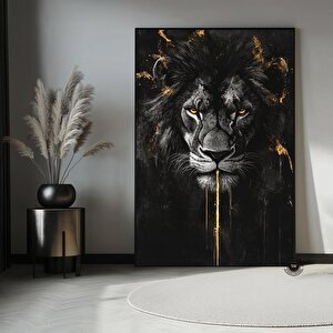 Aslan Soyut Kanvası, Siyah & Altın Aslan, Şık Duvar Dekoru 100x150 cm