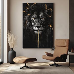 Aslan Soyut Kanvası, Siyah & Altın Aslan, Şık Duvar Dekoru 100x150 cm