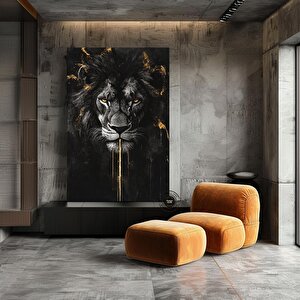 Aslan Soyut Kanvası, Siyah & Altın Aslan, Şık Duvar Dekoru