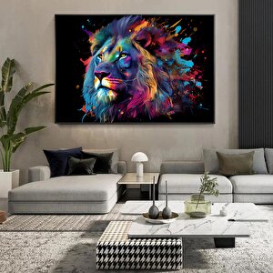 Soyut Kanvas Aslan Tablosu; Renkli Aslan Tablosu Poster Baskısı; Oturma Odası Duvar Sanatı 100x200 cm