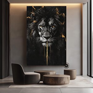 Aslan Soyut Kanvası, Siyah & Altın Aslan, Şık Duvar Dekoru 80x150 cm
