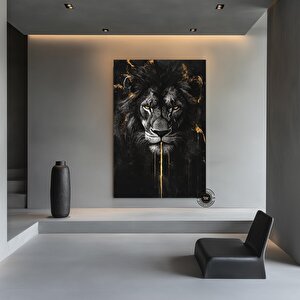 Aslan Soyut Kanvası, Siyah & Altın Aslan, Şık Duvar Dekoru