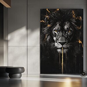 Aslan Soyut Kanvası, Siyah & Altın Aslan, Şık Duvar Dekoru
