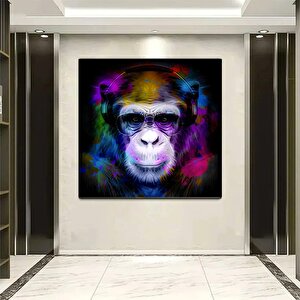 Renkli Maymun, Müzik Dinleyen Maymun Duvar Sanatı, Maymun Kanvas Baskısı, Hayvan Resimleri