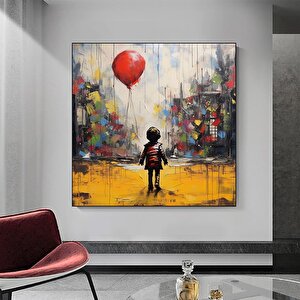 Banksy Balonla Uçan Çocuk Kanvası, Duvar Dekoru Posteri 40x40 cm
