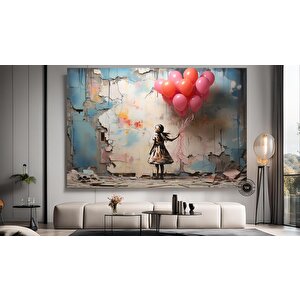 Balon Kız Pop Art Kanvas Baskısı, Banksy Sanatı, Balon Kız Grafiti, Sokak Grafiti Duvar Sanatı 90x180 cm