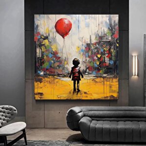 Banksy Balonla Uçan Çocuk Kanvası, Duvar Dekoru Posteri 100x100 cm
