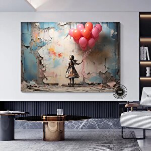 Balon Kız Pop Art Kanvas Baskısı, Banksy Sanatı, Balon Kız Grafiti, Sokak Grafiti Duvar Sanatı 120x180 cm
