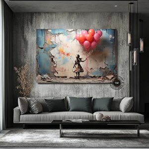 Balon Kız Pop Art Kanvas Baskısı, Banksy Sanatı, Balon Kız Grafiti, Sokak Grafiti Duvar Sanatı 120x180 cm