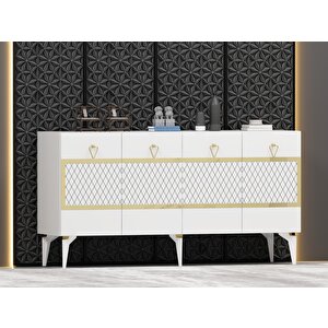 İppek 180 Cm Tv Ünitesi Ve Konsol 2'li Salon Takımı BEYAZ-ALTIN