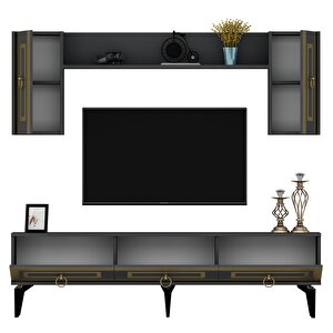 Karrya 180 Cm Tv Ünitesi Ve Konsol 2'li Salon Takımı antrasit-altın