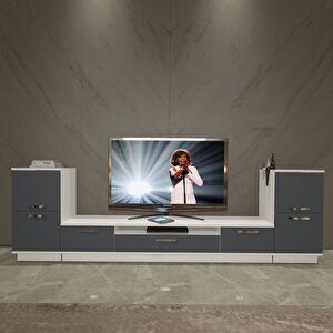 Trio On2 Mdf Tv Ünitesi Tv Sehpası - Beyaz  - Antrasit