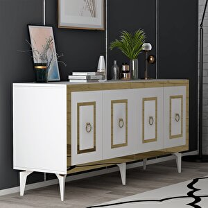 Karrya 180 Cm Tv Ünitesi Ve Konsol 2'li Salon Takımı beyaz-altın Beyaz-Altın
