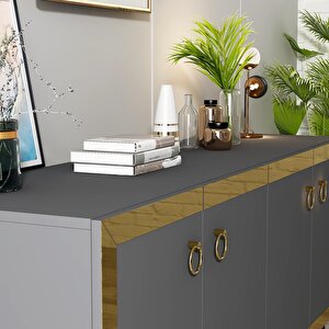 Ponny 180 Cm Tv Ünitesi Ve Konsol 2'li Salon Takımı ANTRASİT-ALTIN Antrasit Gold