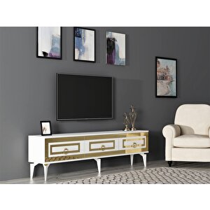 Karrya 180 Cm Tv Sehpası beyaz-altın Beyaz-Altın