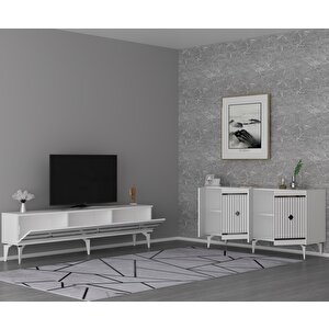 Lennora Tv Sehpasi (alt Modül) Ve Konsol 2'li̇ Salon Takimi beyaz-gümüş Beyaz-Gümüş