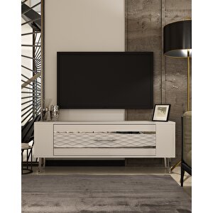Retrolp2dd Tv Sehpasi BEYAZ-GÜMÜŞ Beyaz-Gümüş