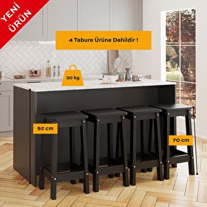 Kahlo G4631 4adet Siyah Tabure Mutfak Ada 160cm Carrara Mermer Desen Antrasit Bar Masa Kapaklı Dolap