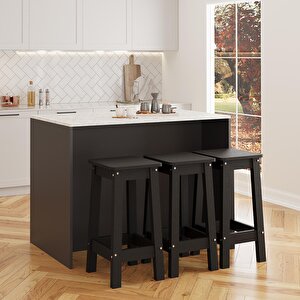 Vino G5131 3adet Siyah Tabure Mutfak Ada Carrara Mermer Desen Antrasit Şaraplıklı Çok Amaçlı Masa