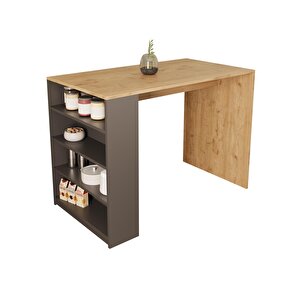 Pablo G4923 4 Adet Antrasit Tabureli Bar Masası Sepet Antrasit 4 Raf Depolamalı Modern Mutfak Masası