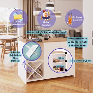 Vino G5112 3 Adet Sepet Tabure Mutfak Ada Sepet Beyaz Şaraplıklı Depolamalı Oturmalı Çok Amaçlı Masa