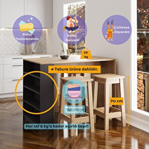 Pablo G4922 4 Adet Sepet Tabureli Bar Masası Sepet Antrasit 4 Raflı Depolamalı Modern Mutfak Masası