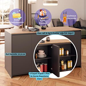 Kahlo G4622 4adet Sepet Tabure Mutfak Ada 160cm Sepet Antrasit Bar Masa Kahve Köşesi Saklama Dolabı