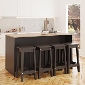 Kahlo G4623 4adet Antrasit Tabure Mutfak Ada 160cm Sepet Antrasit Bar Masa Kahve Köşe Saklama Dolabı