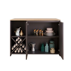 Vino G5122 3adet Sepet Tabure Mutfak Ada Sepet Antrasit Şaraplık Oturmalı Depolamalı Çok Amaçlı Masa