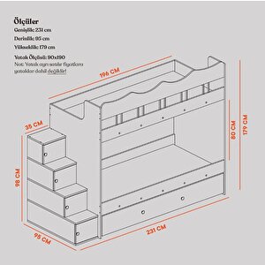 Grey Tamamı Mdf Çelik Destekli Yavrulu Ranza Ac - Kurulum Dahil M1