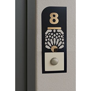 Daire 8 Kapı Numarası Gold Renk Aynalı Pleksi Rakamlı Ahşap Mdf Zil Çerçevesi