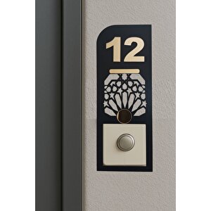 Daire 12 Kapı Numarası Gold Renk Aynalı Pleksi Rakamlı Ahşap Mdf Zil Çerçevesi