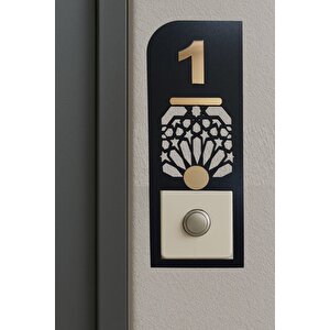 Daire 1 Kapı Numarası Gold Renk Aynalı Pleksi Rakamlı Ahşap Mdf Zil Çerçevesi