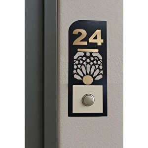 Daire 24 Kapı Numarası Gold Renk Aynalı Pleksi Rakamlı Ahşap Mdf Zil Çerçevesi