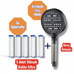 Yeni Model Turbo Basınçlı 6 Farklı Akış Modlu Su Tasarruflu Duş Başlığı(5 Adet Yedek Filtreli)