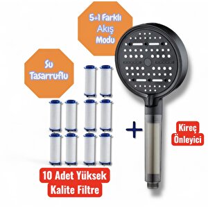 Turbo Basınç Özellikli Duş Başlığı Su Tasarruflu 6 Farklı Akış Modu (10 Adet Yedek Filtreli)
