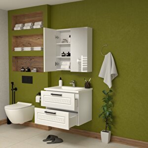 Floransa 65 Cm Mdf Gövde Membran Kapak Banyo Dolabı Seti Beyaz