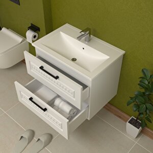 Floransa 65 Cm Mdf Gövde Membran Kapak Banyo Dolabı Seti Beyaz