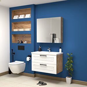 Floransa 80 Cm Mdf Gövde Membran Kapak Banyo Dolabı Seti Atlantik Çam
