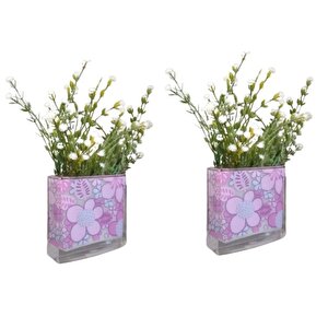 İki Adet Vazo Dahil,vazoda Çiçek,beyaz Yapay Çiçek,vazo Dekoratif Pembe Çiçekli  10x15x3cm