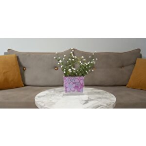 İki Adet Vazo Dahil,vazoda Çiçek,beyaz Yapay Çiçek,vazo Dekoratif Pembe Çiçekli  10x15x3cm