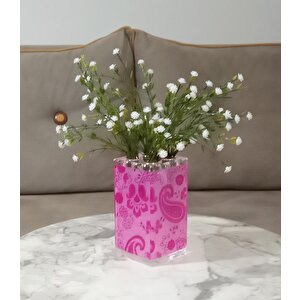 İki Adet Vazo Dahil,vazoda Çiçek,beyaz Yapay Çiçek,vazo Dekoratif Pembe 7x7x17cm