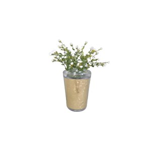 İki Adet Vazo Dahil,vazoda Çiçek,beyaz Yapay Çiçek,vazo Dekoratif Altın Yaprak 9x9x17cm