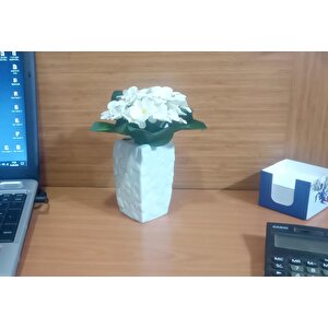 İki Adet Vazo Dahil,vazoda Çiçek,beyaz Yapay Çiçek,vazo Dekoratif Çiçekli Su Yeşili 7x7x17cm