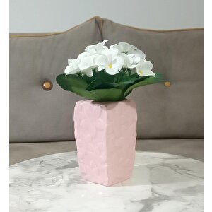 İki Adet Vazo Dahil,vazoda Çiçek,beyaz Yapay Çiçek,vazo Dekoratif Çiçekli Pembe 7x7x17cm